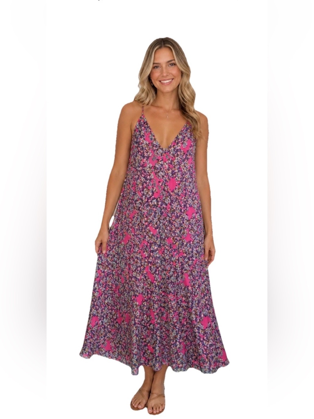 NYMPHE Pink & Purple Floral Spaghetti-Strap Maxi Dress